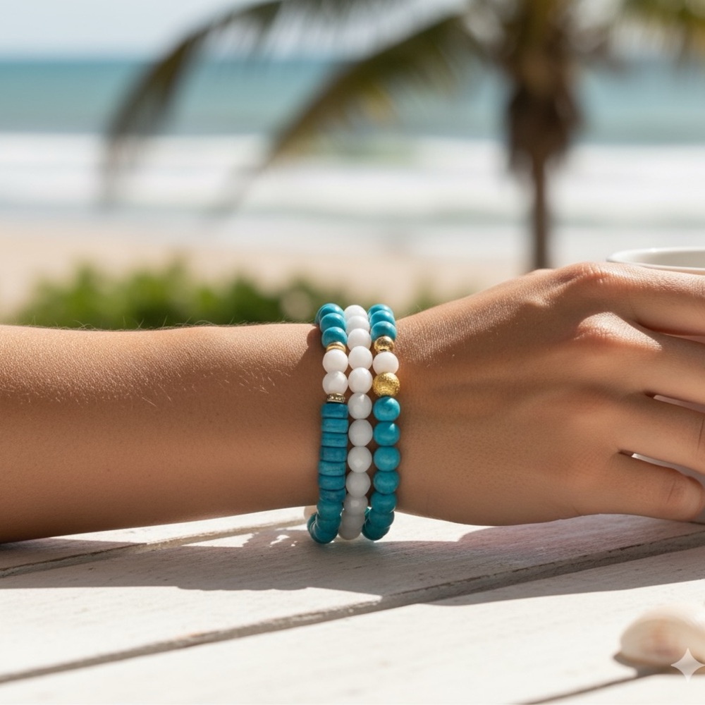Mai Tai Beautiful turquoise and white jade bracelets.